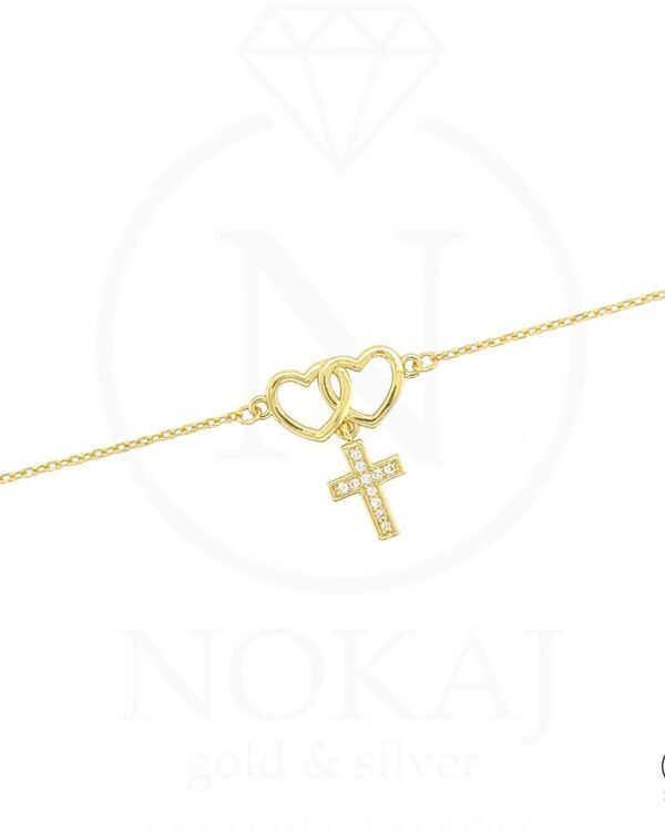 Srebrna narukvica Srce u srcu s križem