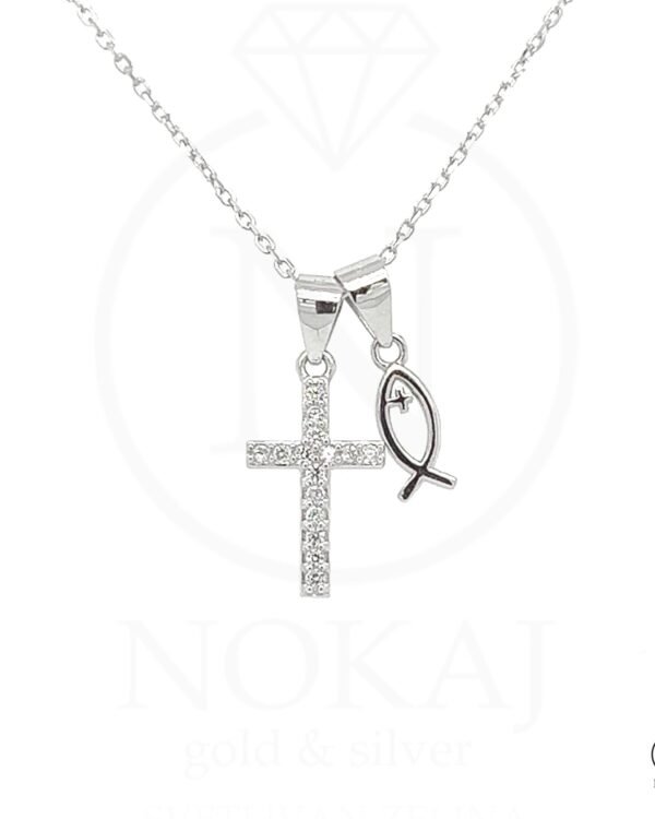 Srebrna ogrlica Križ i riba – simbol kršćanske vjere