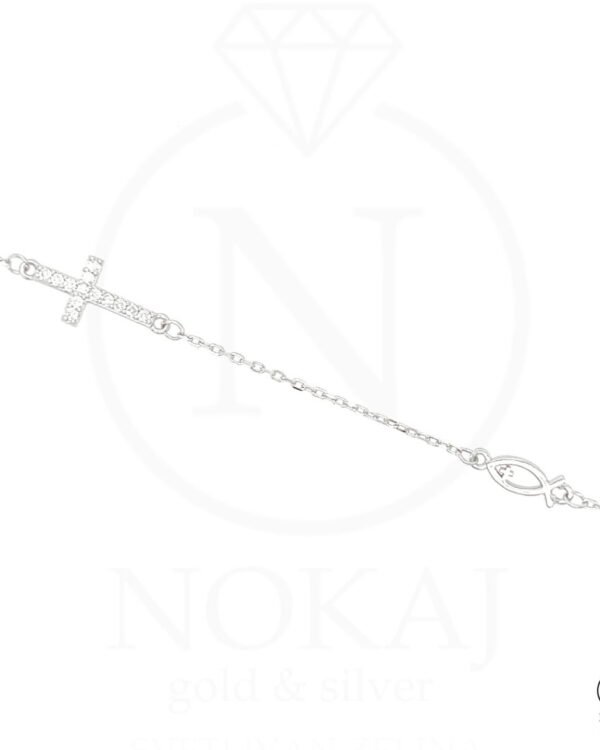 Srebrna narukvica Križ i riba