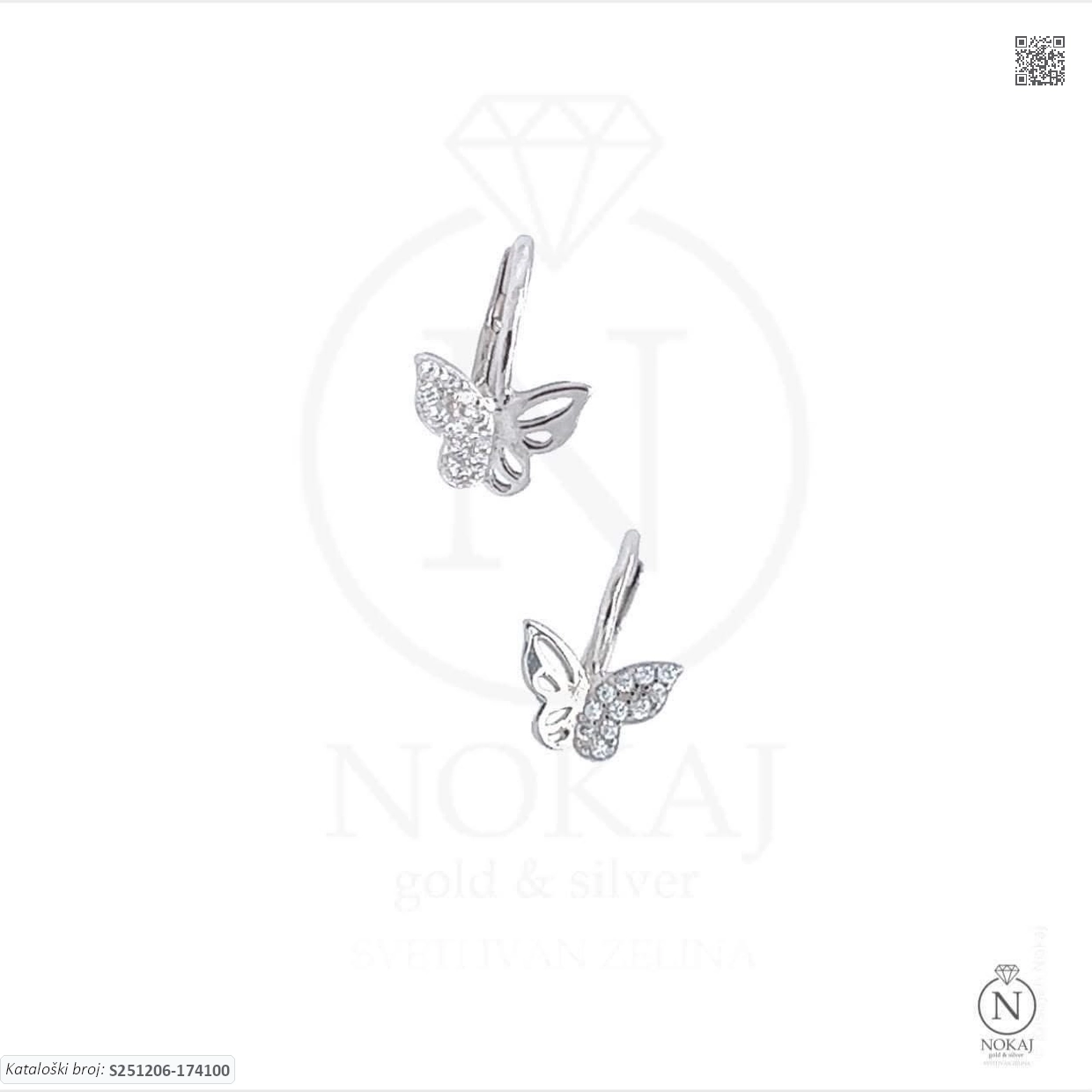 SREBRNE DJEČJE NAUŠNICE S CIRKONIMA - LEPTIR (S251206-174100)