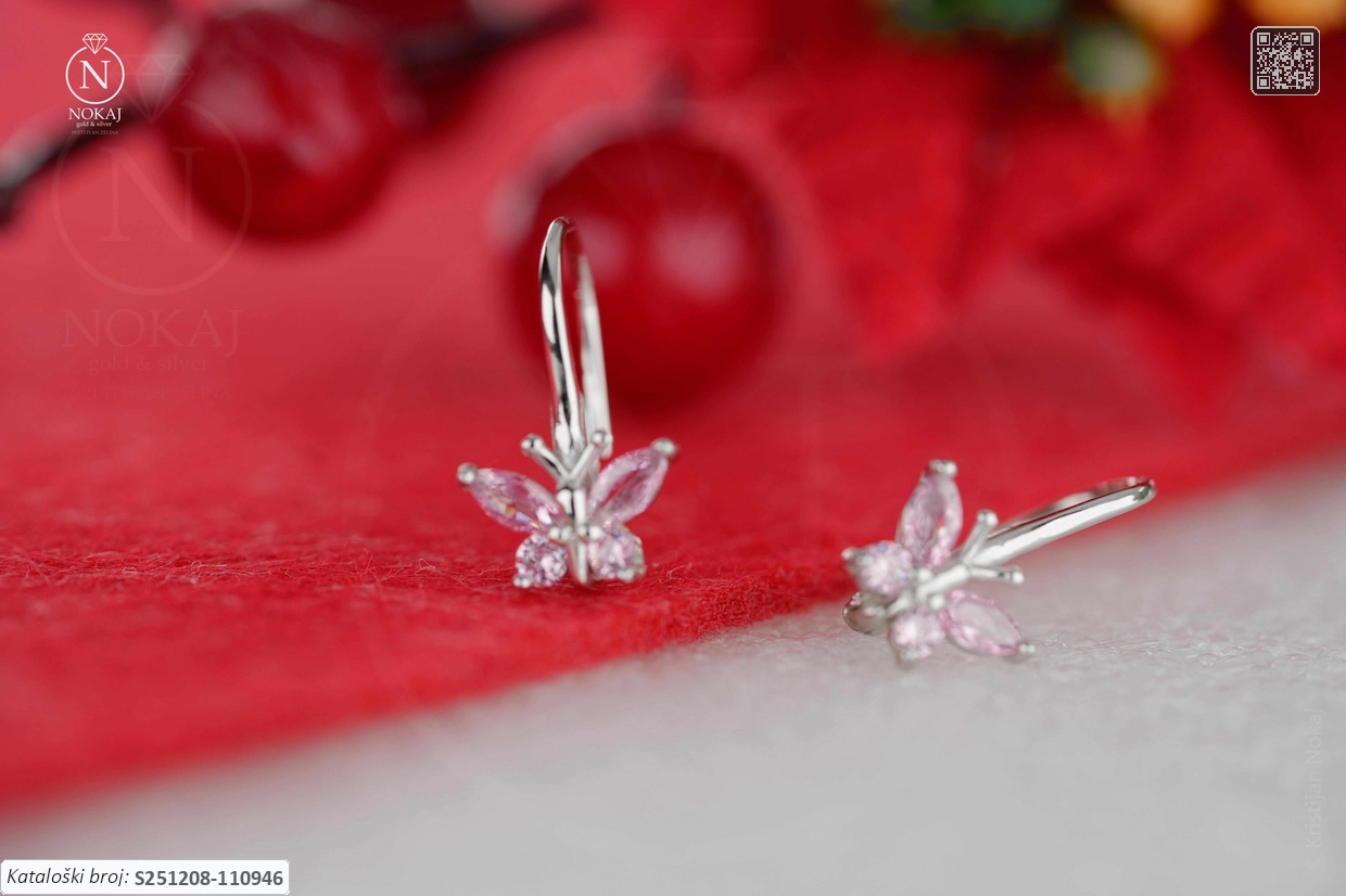 SREBRNE DJEČJE NAUŠNICE S CIRKONIMA - LEPTIR (S251208-110946)