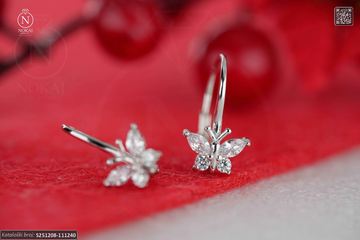 SREBRNE DJEČJE NAUŠNICE S CIRKONIMA - LEPTIR (S251208-111240)