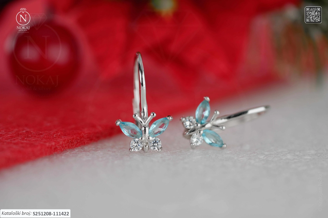 SREBRNE DJEČJE NAUŠNICE S CIRKONIMA - LEPTIR (S251208-111422)