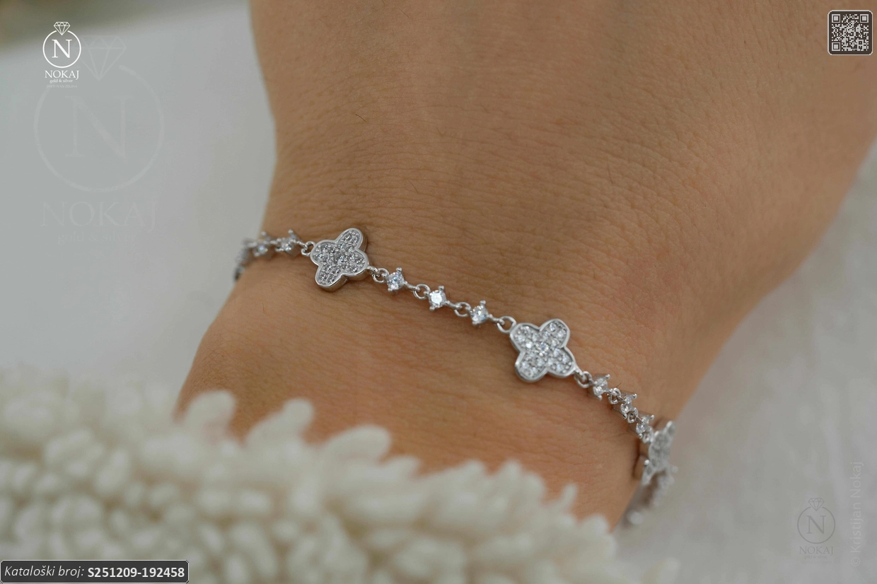 SREBRNA NARUKVICA S CIRKONIMA - DJETELINA (S251209-192458)