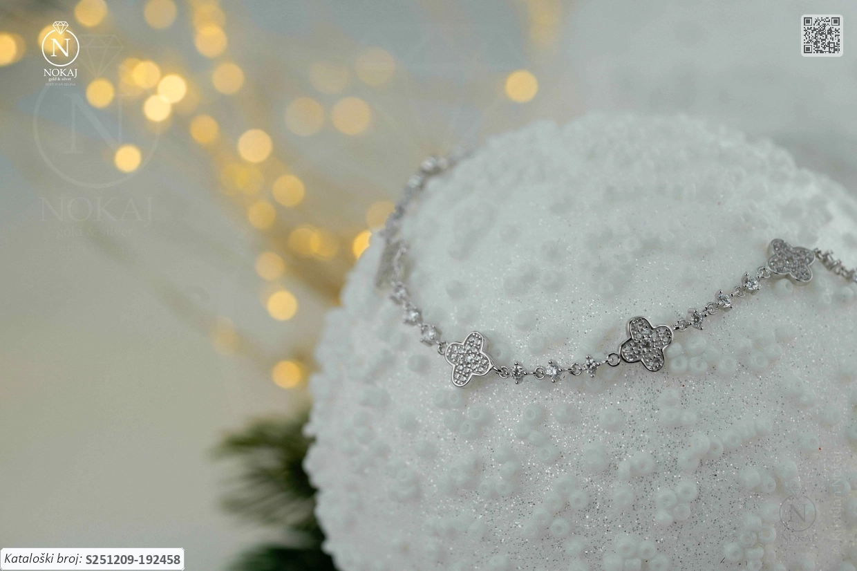 SREBRNA NARUKVICA S CIRKONIMA - DJETELINA (S251209-192458) - Slika 3