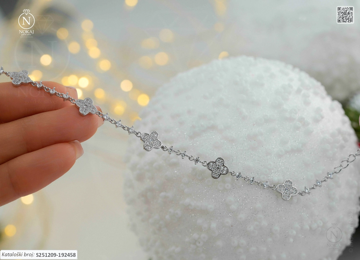 SREBRNA NARUKVICA S CIRKONIMA - DJETELINA (S251209-192458) - Slika 4