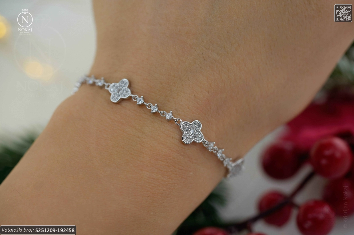SREBRNA NARUKVICA S CIRKONIMA - DJETELINA (S251209-192458) - Slika 5