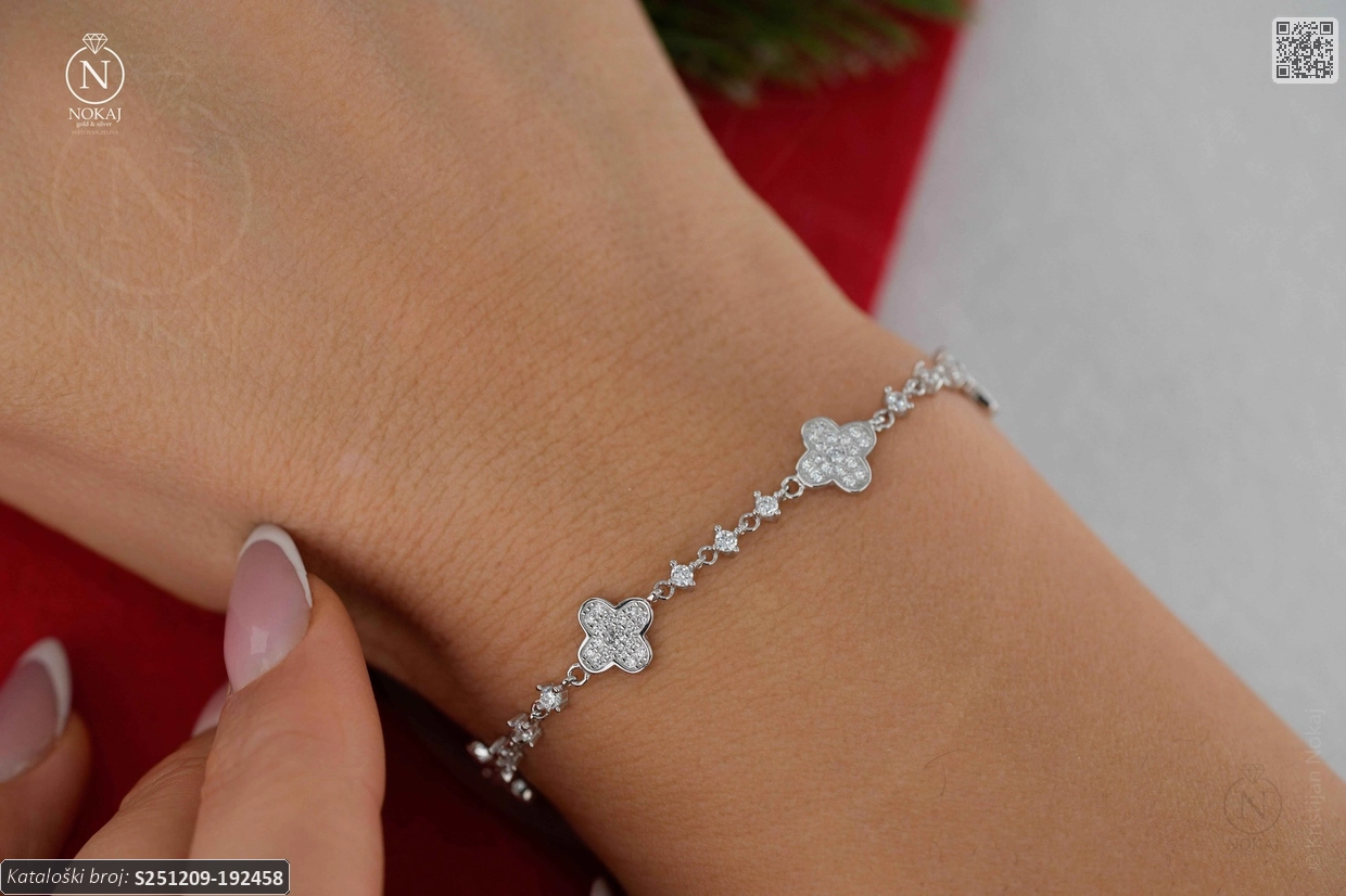 SREBRNA NARUKVICA S CIRKONIMA - DJETELINA (S251209-192458) - Slika 7