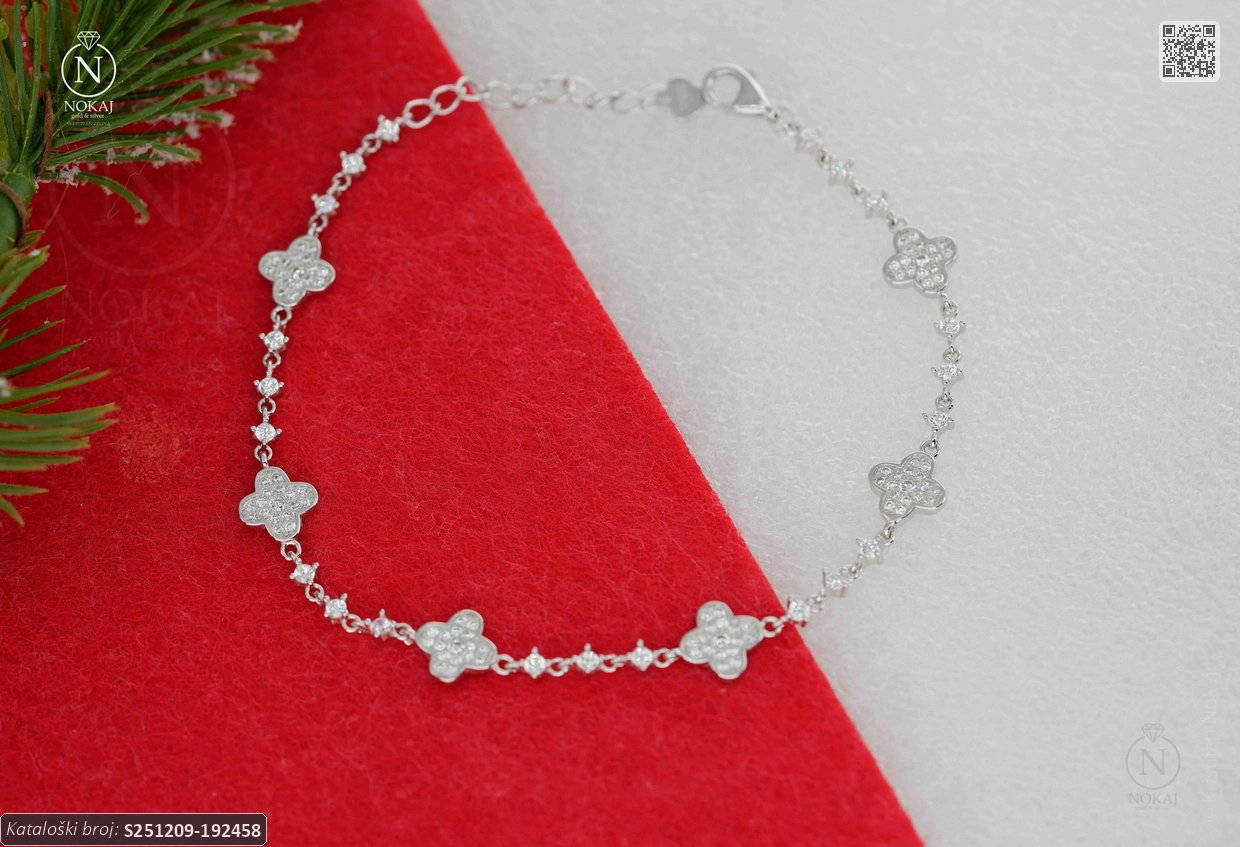 SREBRNA NARUKVICA S CIRKONIMA - DJETELINA (S251209-192458) - Slika 8