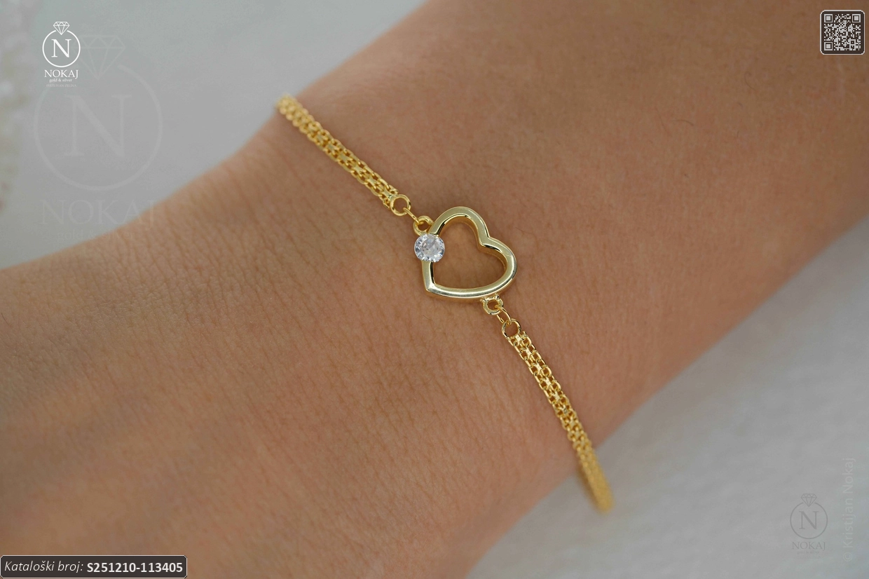 SREBRNA NARUKVICA S CIRKONOM - SRCE (S251210-113405)