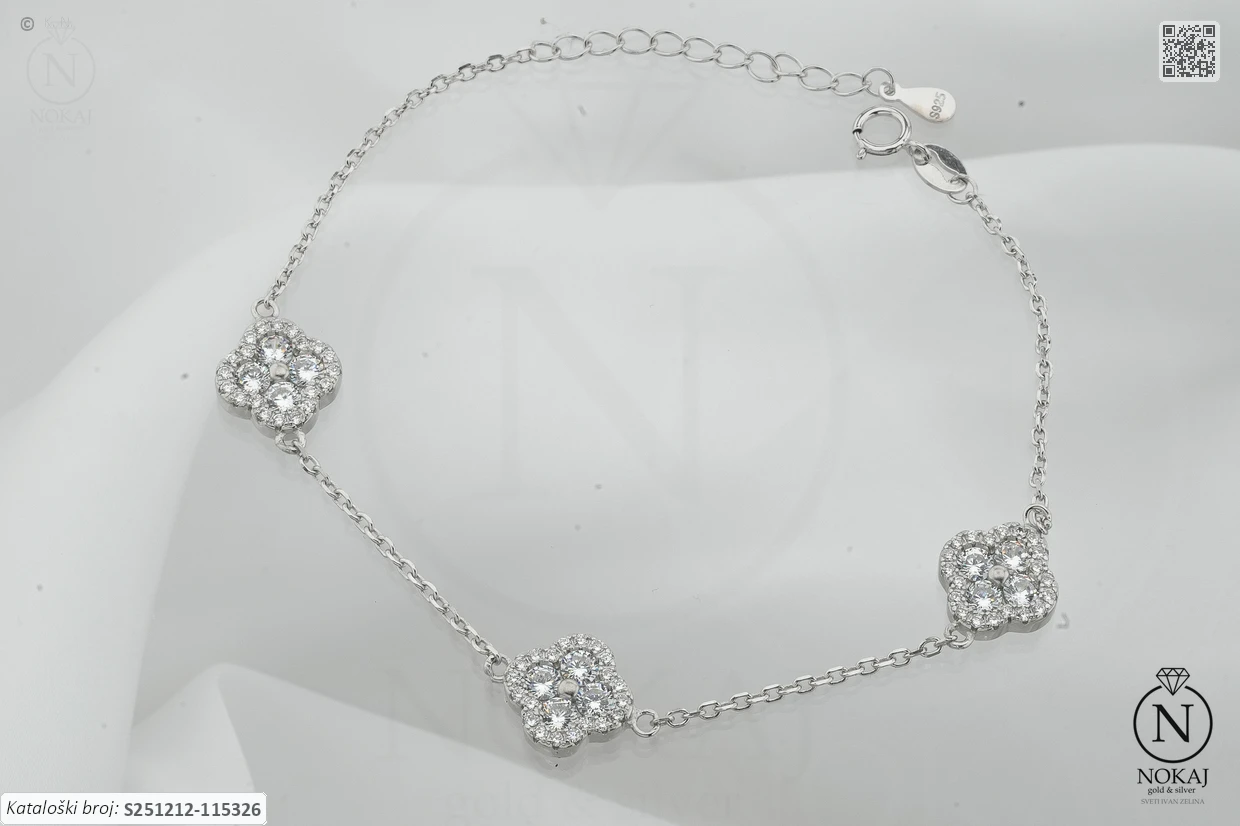 SREBRNA NARUKVICA S CIRKONIMA - DJETELINA (S251212-115326)