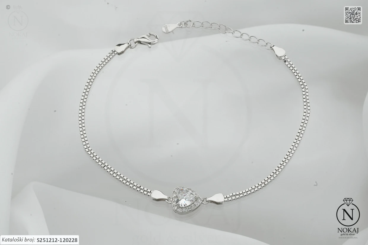SREBRNA NARUKVICA S CIRKONIMA - SRCE (S251212-120228)