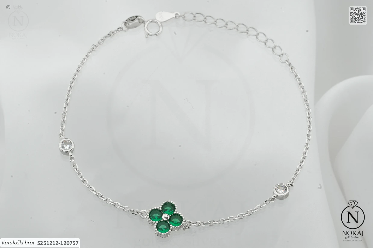 SREBRNA NARUKVICA S CIRKONIMA - DJETELINA (S251212-120757)
