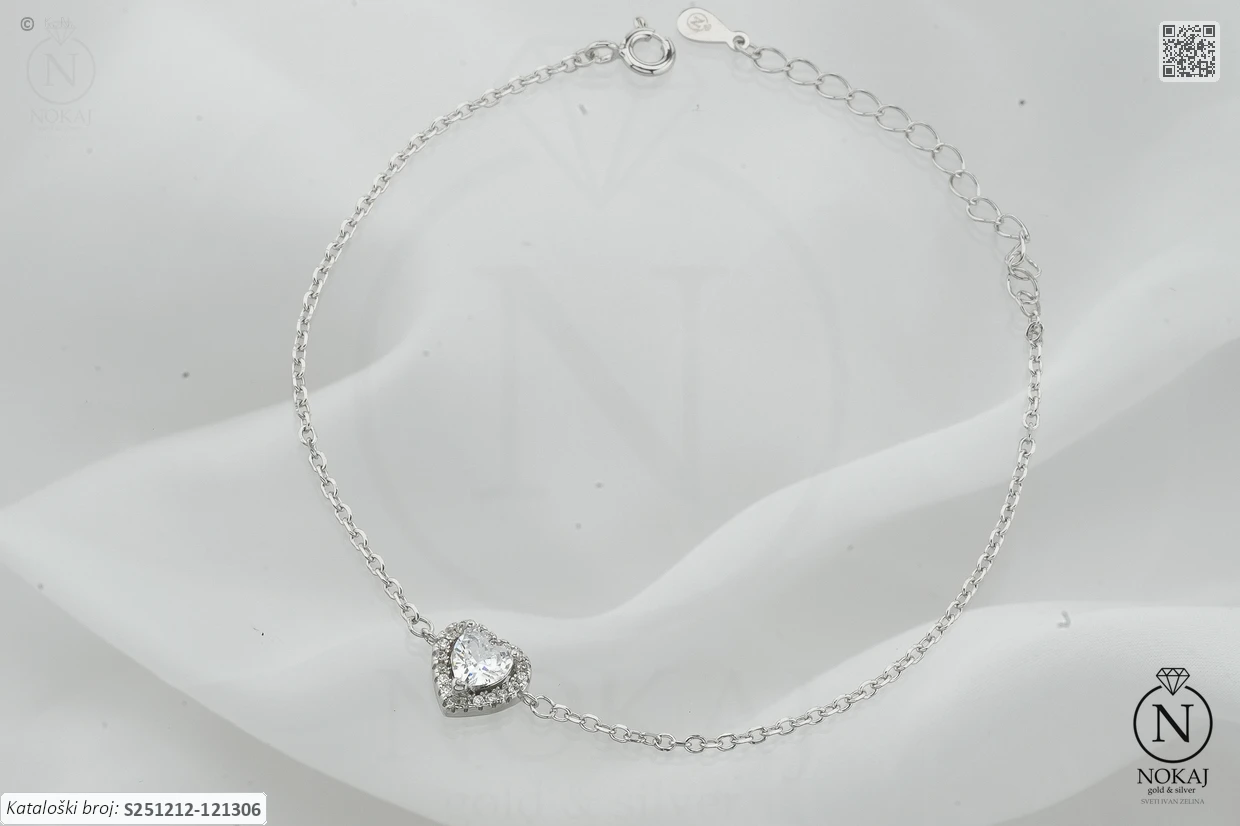 SREBRNA NARUKVICA S CIRKONIMA - SRCE (S251212-121306)