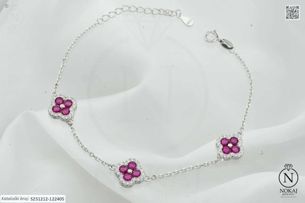 SREBRNA NARUKVICA S CIRKONIMA - DJETELINA (S251212-122405)