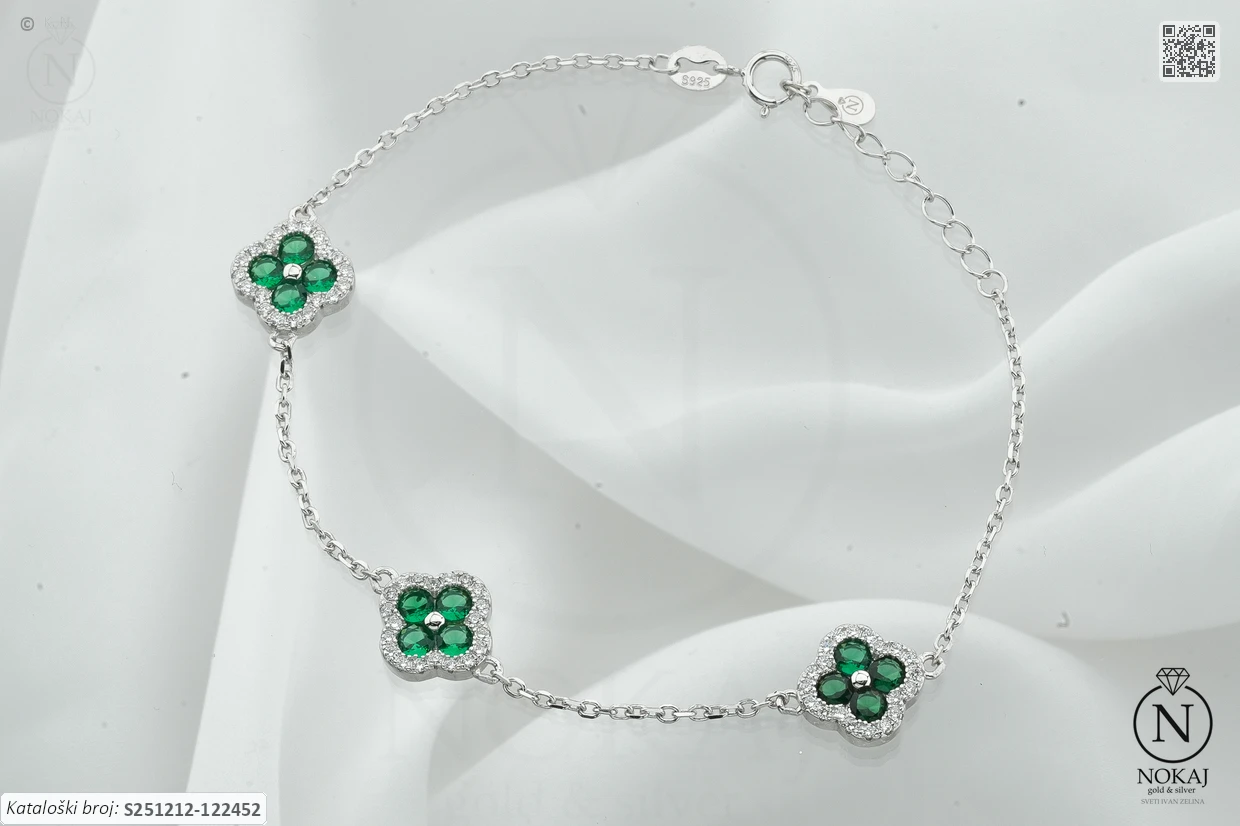 SREBRNA NARUKVICA S CIRKONIMA - DJETELINA (S251212-122452)
