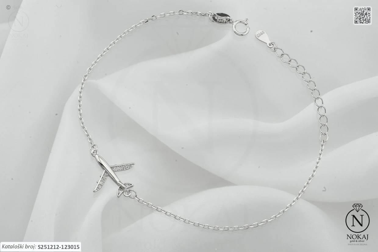 SREBRNA NARUKVICA S CIRKONIMA - AVION (S251212-123015)