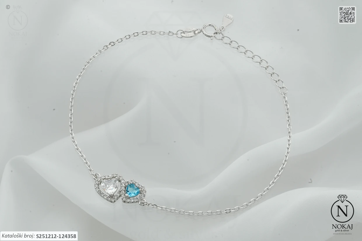 SREBRNA NARUKVICA S CIRKONIMA - SRCE (S251212-124358)
