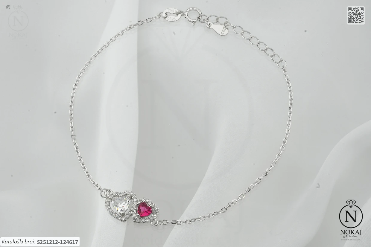 SREBRNA NARUKVICA S CIRKONIMA - SRCE (S251212-124617)
