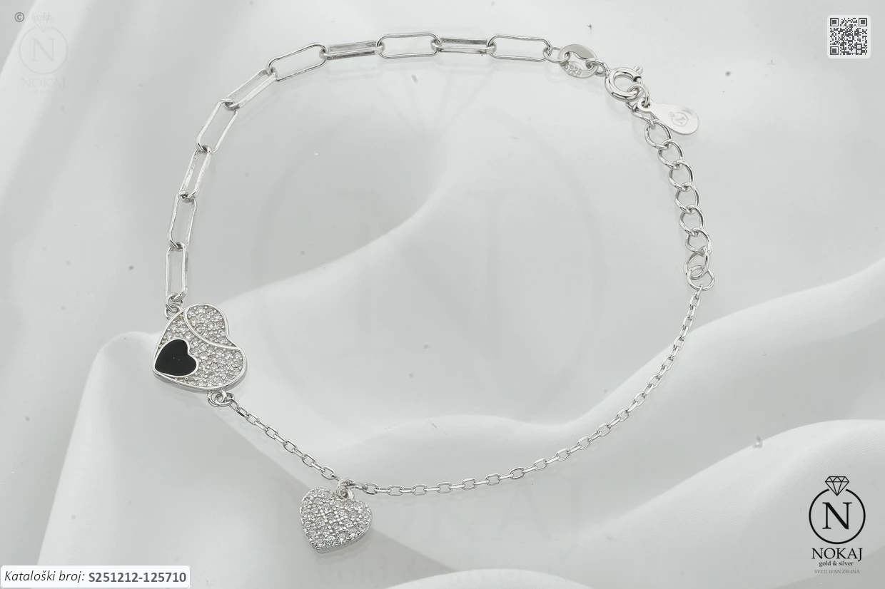 SREBRNA NARUKVICA S CIRKONIMA - SRCE (S251212-125710)
