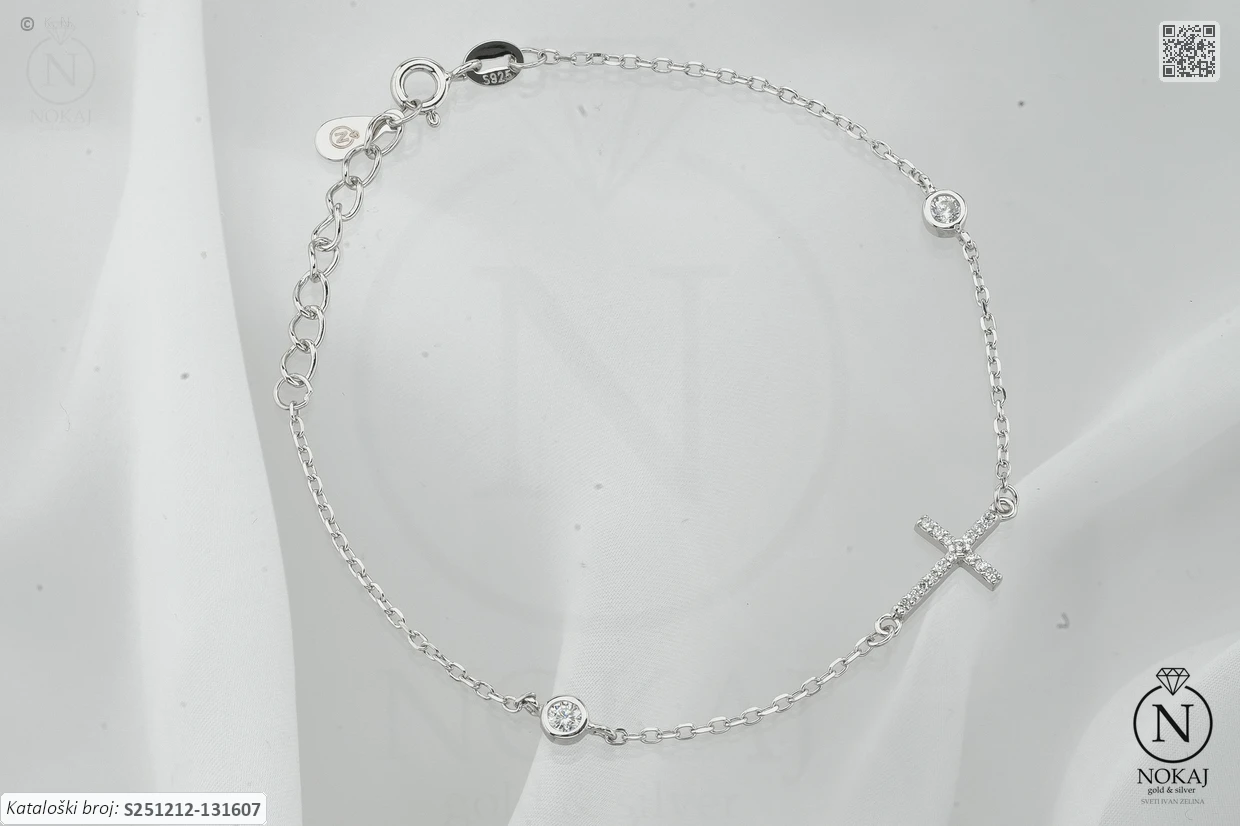 SREBRNA NARUKVICA S CIRKONIMA - KRIŽ (S251212-131607)