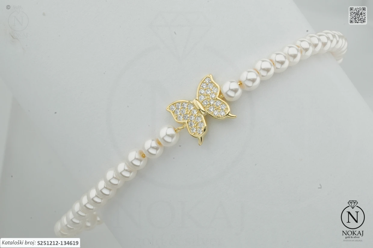 SREBRNA NARUKVICA S BISEROM - LEPTIR (S251212-134619)
