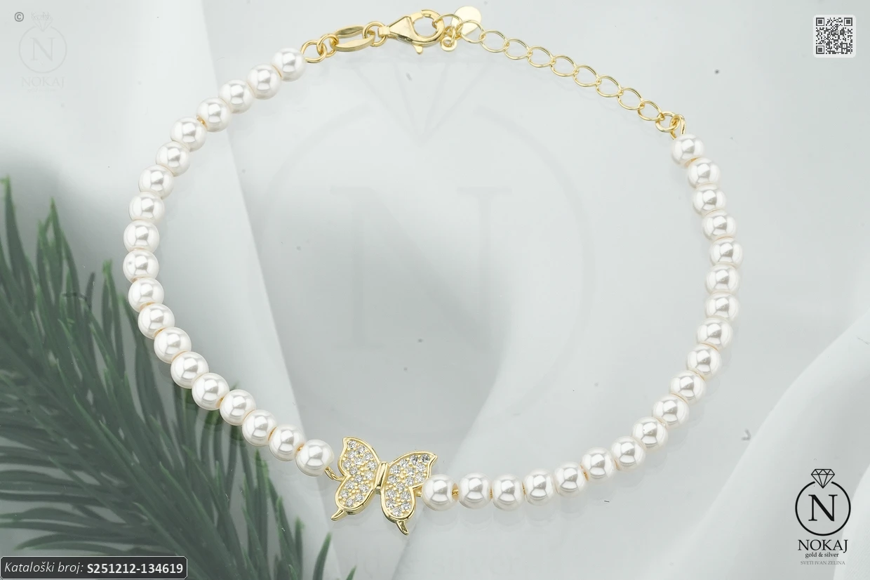 SREBRNA NARUKVICA S BISEROM - LEPTIR (S251212-134619) - Slika 2