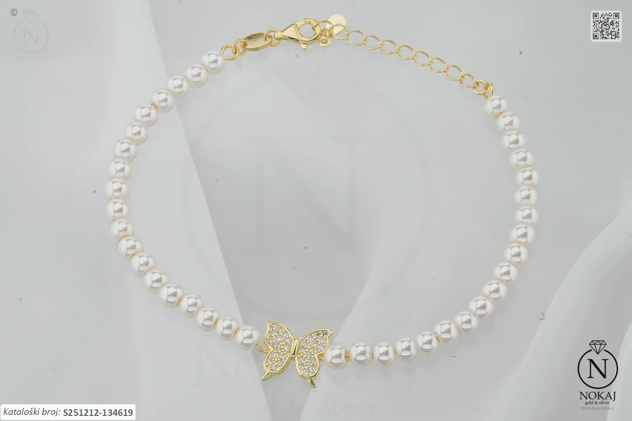 SREBRNA NARUKVICA S BISEROM - LEPTIR (S251212-134619) - Slika 3