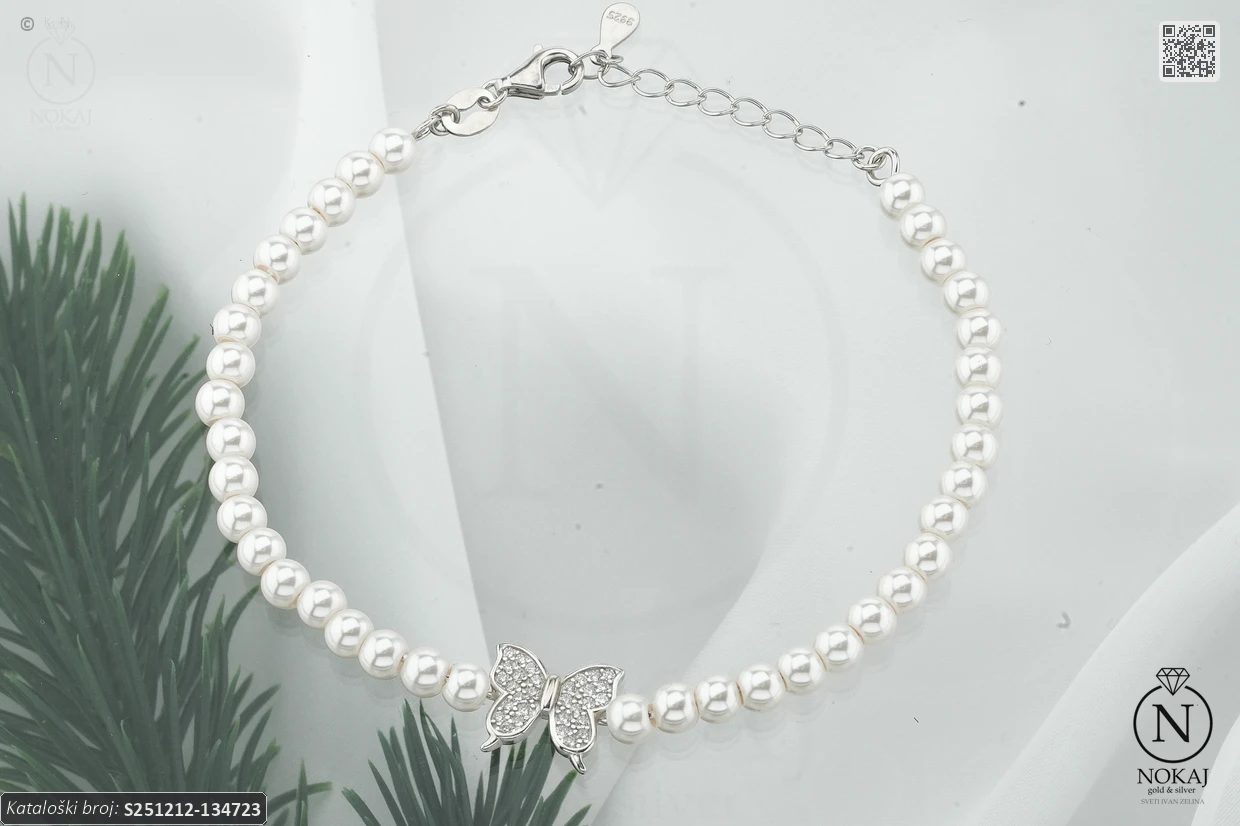 SREBRNA NARUKVICA S BISEROM - LEPTIR (S251212-134723) - Slika 2