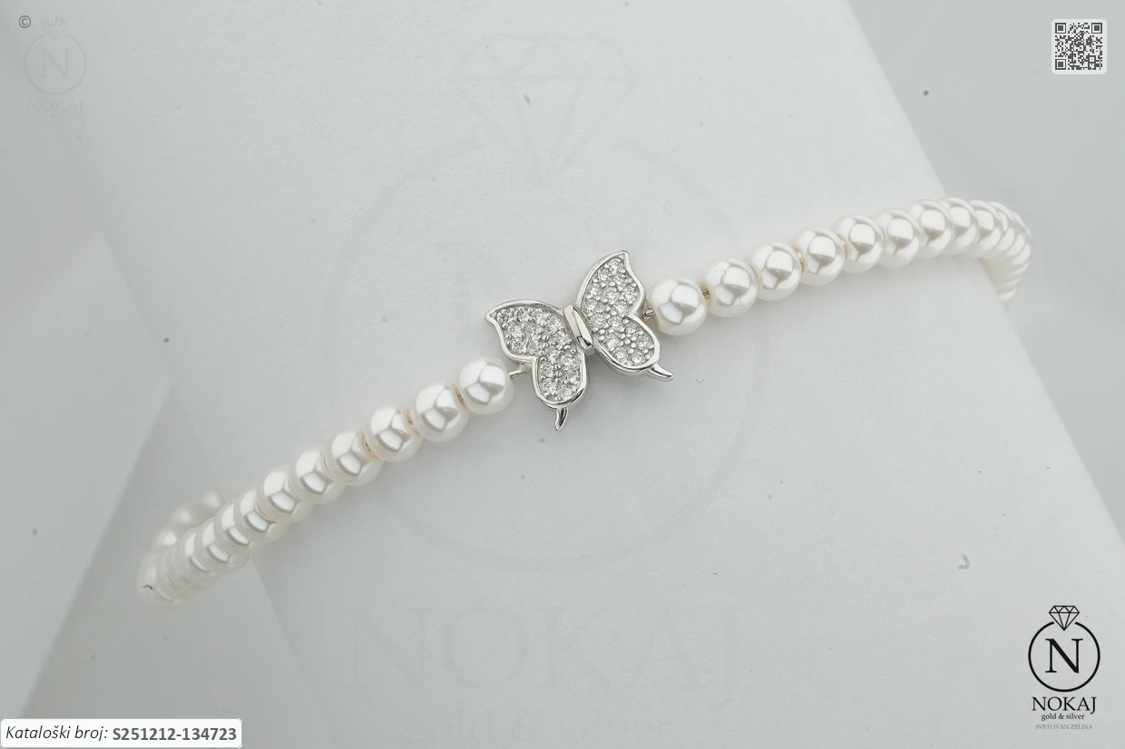 SREBRNA NARUKVICA S BISEROM - LEPTIR (S251212-134723) - Slika 3