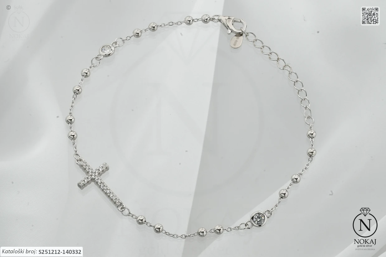 SREBRNA NARUKVICA S CIRKONIMA - KRIŽ (S251212-140332)