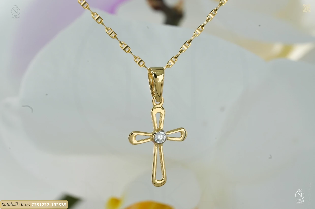 ZLATNA OGRLICA S CIRKONOM - KRIŽ (Z251222-192333)