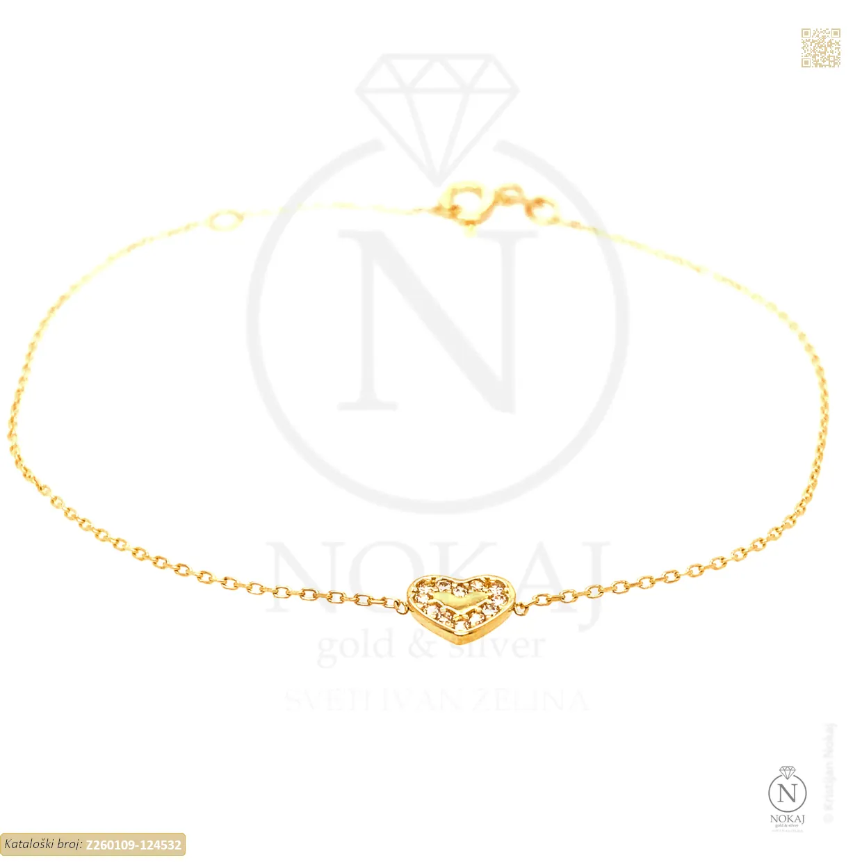 ZLATNA NARUKVICA S CIRKONIMA - SRCE (Z260109-124532)