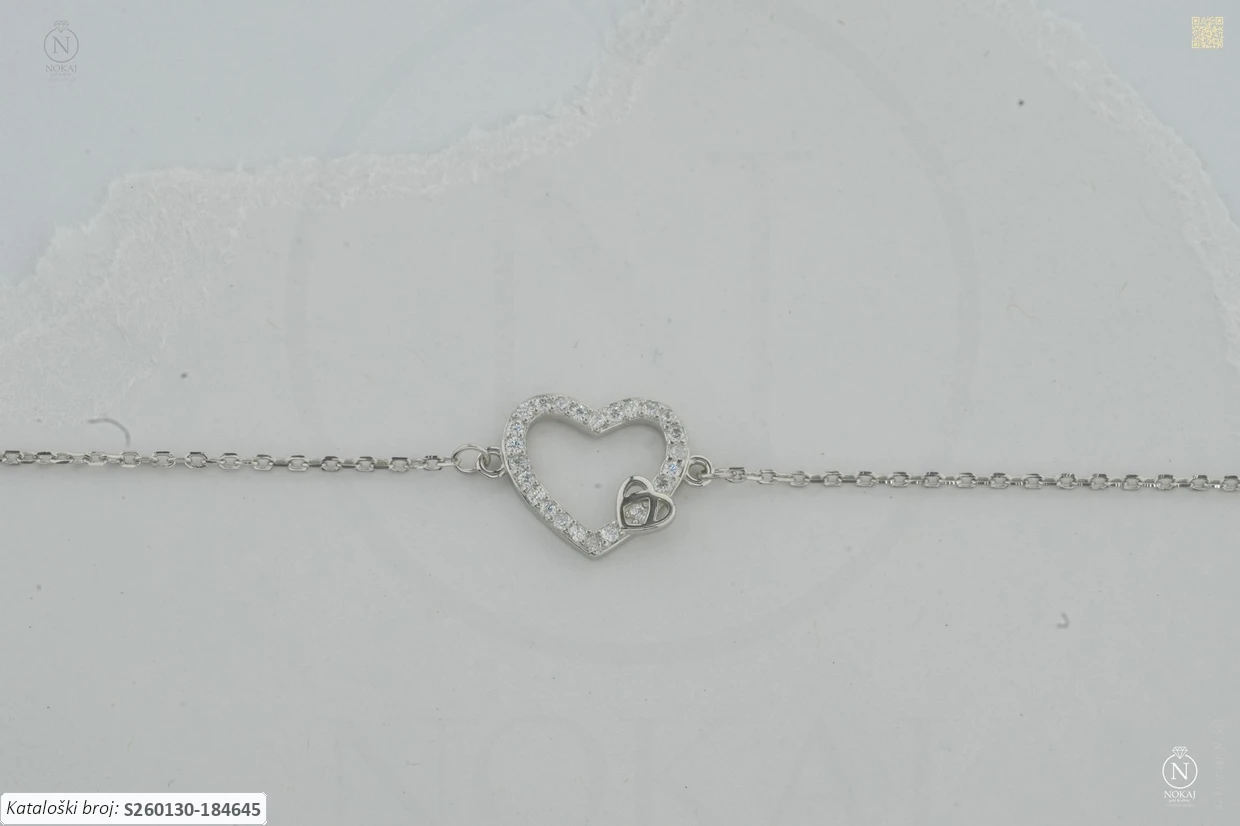 SREBRNA NARUKVICA S CIRKONOM - SRCE (S260130-184645) - Slika 2