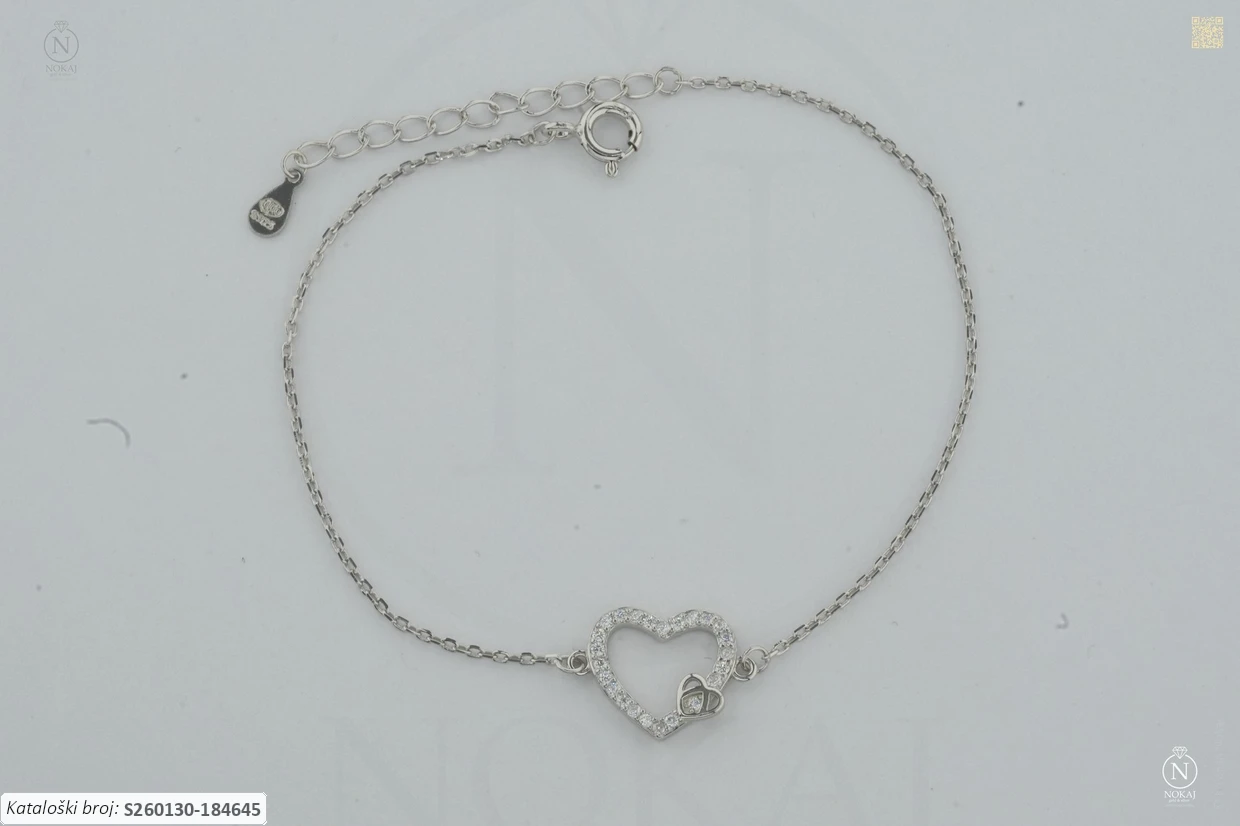 SREBRNA NARUKVICA S CIRKONOM - SRCE (S260130-184645) - Slika 3