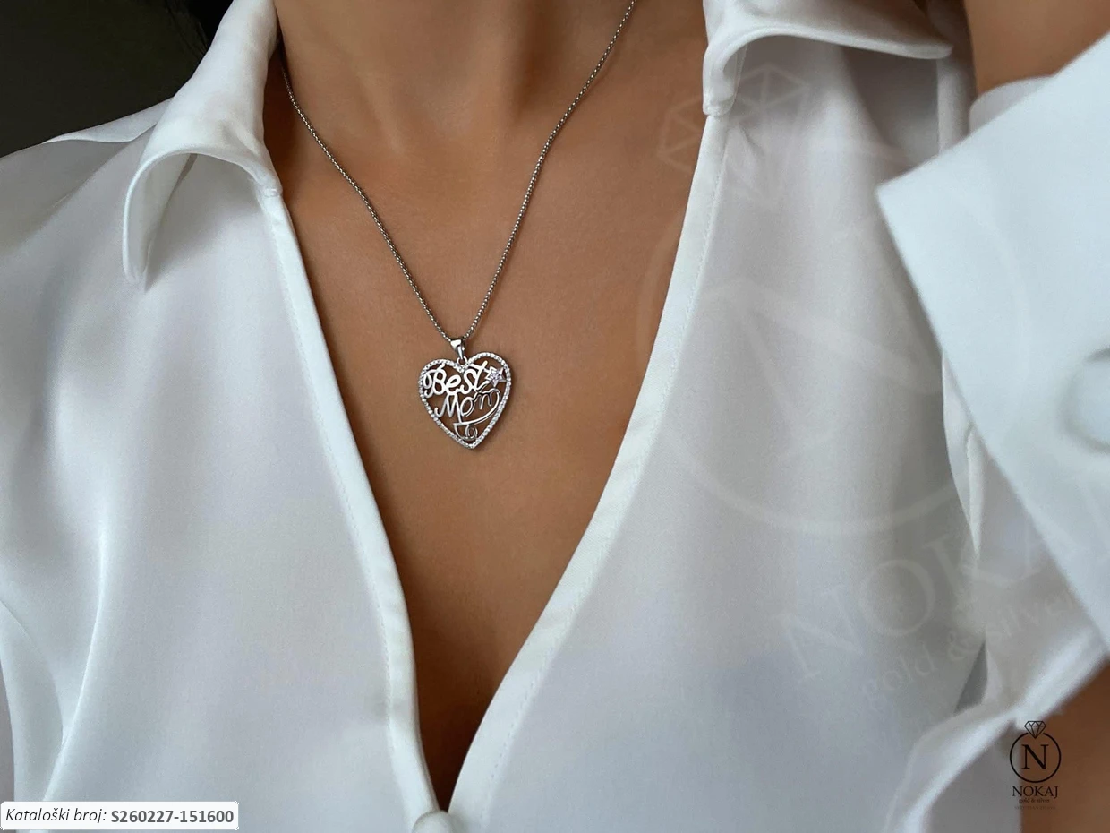 SREBRNA OGRLICA S CIRKONIMA - SRCE (S260227-151600) - Slika 2