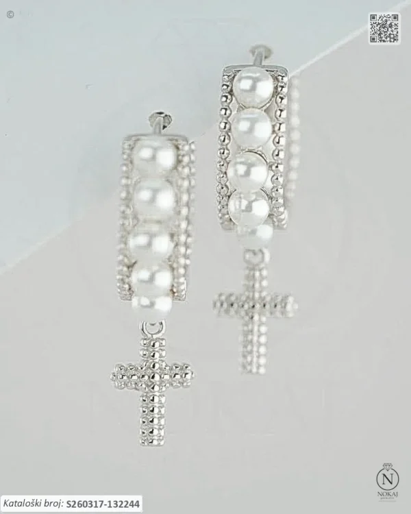 SREBRNE NAUŠNICE S BISEROM - KRIŽ (S260317-132244)