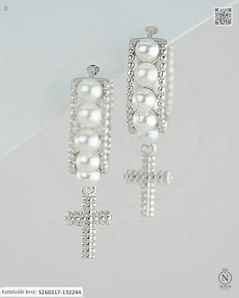SREBRNE NAUŠNICE S BISEROM - KRIŽ (S260317-132244)