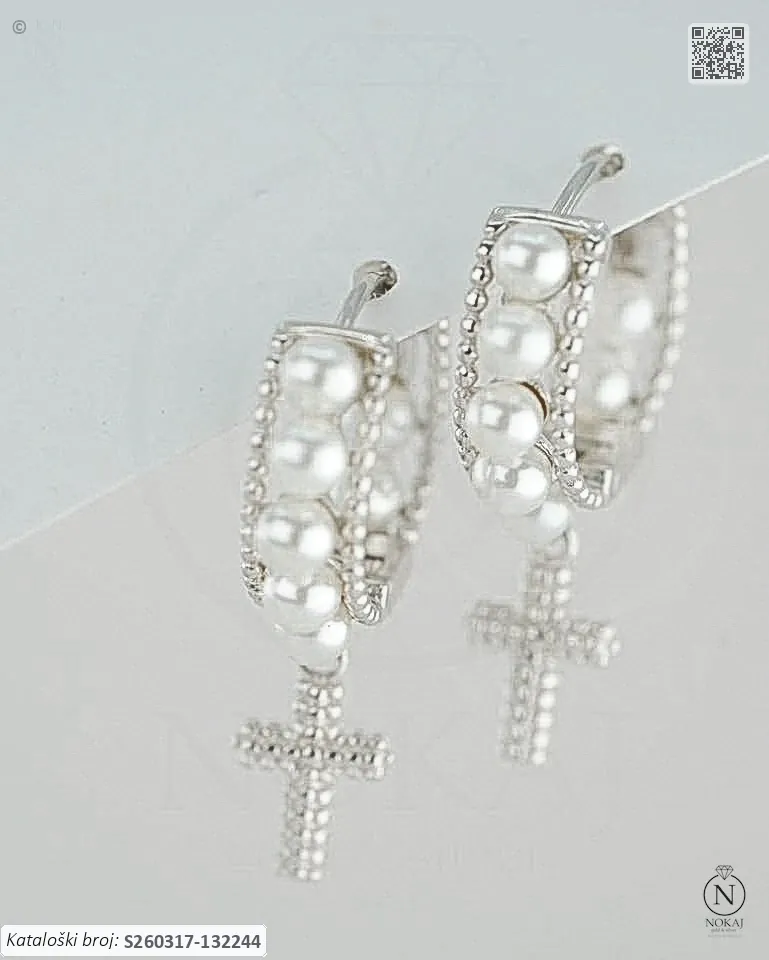 SREBRNE NAUŠNICE S BISEROM - KRIŽ (S260317-132244) - Slika 2