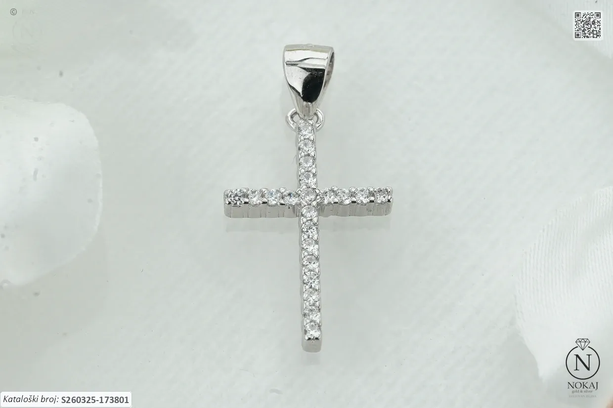 SREBRNI PRIVJESAK S CIRKONIMA - KRIŽ (S260325-173801)