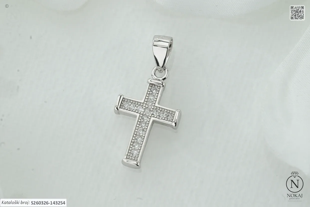 SREBRNI PRIVJESAK S CIRKONIMA - KRIŽ (S260326-143254)