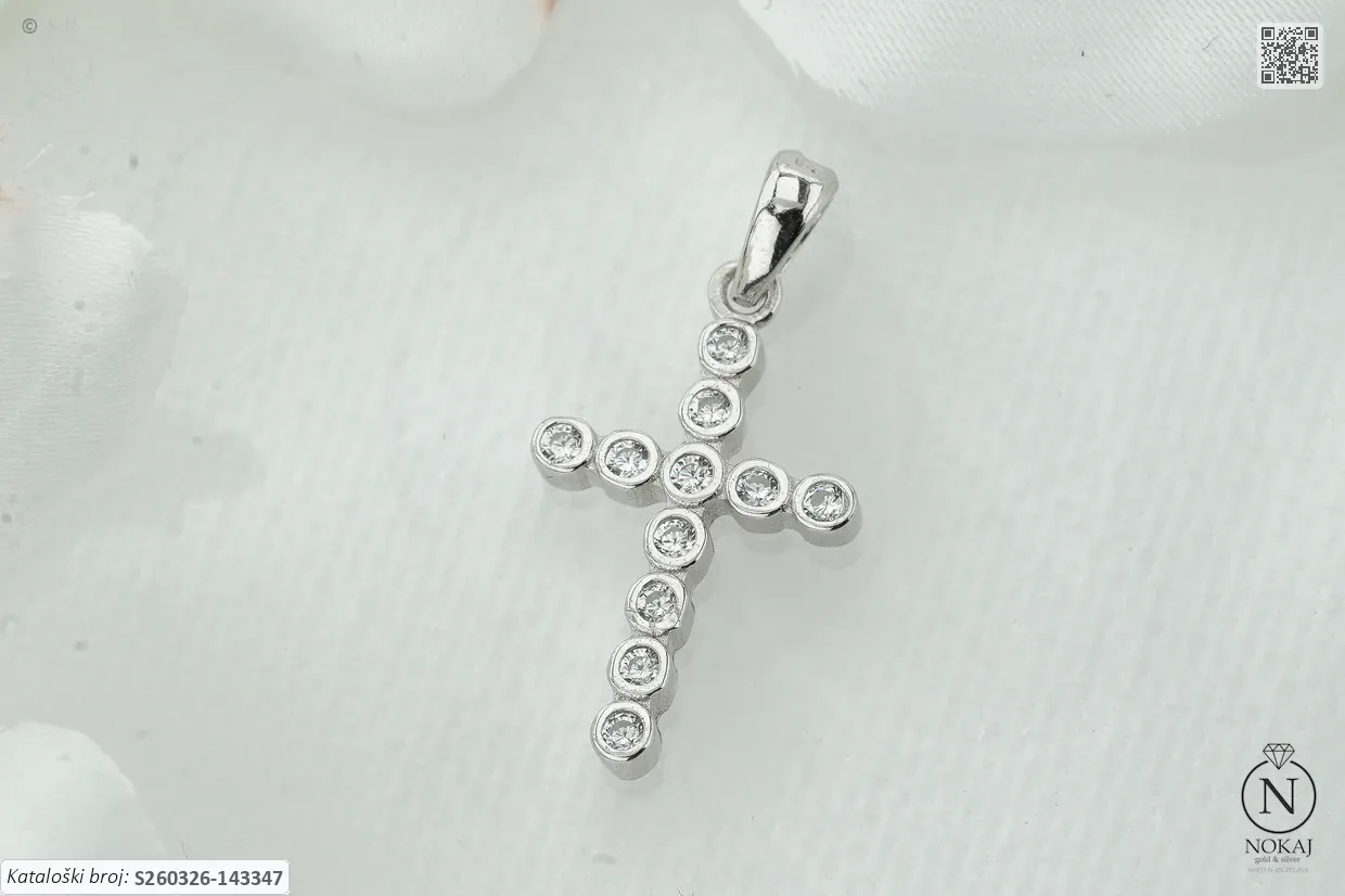 SREBRNI PRIVJESAK S CIRKONIMA - KRIŽ (S260326-143347)