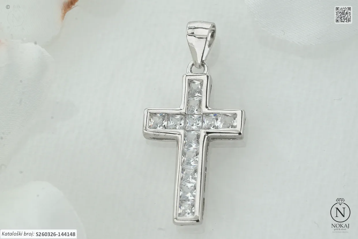SREBRNI PRIVJESAK S CIRKONIMA - KRIŽ (S260326-144148)