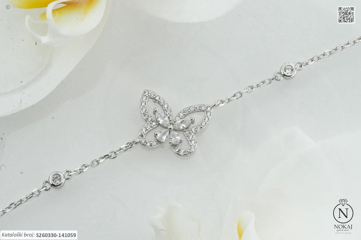 SREBRNA NARUKVICA S CIRKONIMA - LEPTIR (S260330-141059)