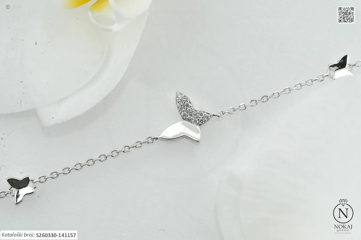 SREBRNA NARUKVICA S CIRKONIMA - LEPTIR (S260330-141157)